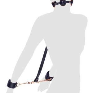 Bad Kitty Knebel+Cuffs, verstellbar, Lederoptik, roségold Schwarz/Rosegold