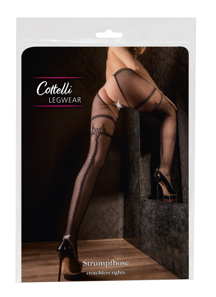 Cottelli LEGWEAR - Netzstrumpfhose ouvert mit Strumpfband S/M