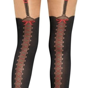 Cottelli LEGWEAR - Verführerische Trachten-Strumpfhose Schwarz/Hautfarben hell/Rot 2