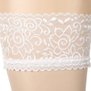 Cottelli LEGWEAR - Spitzenweiße halterlose Strümpfe (17 den) mit rutschfestem Silikonband XL