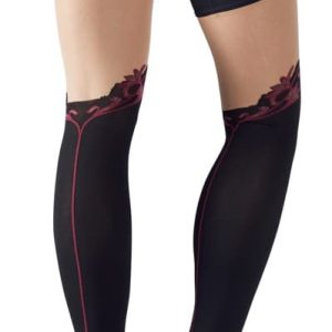 Cottelli LEGWEAR Overknee Strümpfe, verführerische Optik, Oeko-Tex zertifiziert Schwarz/Rot 3