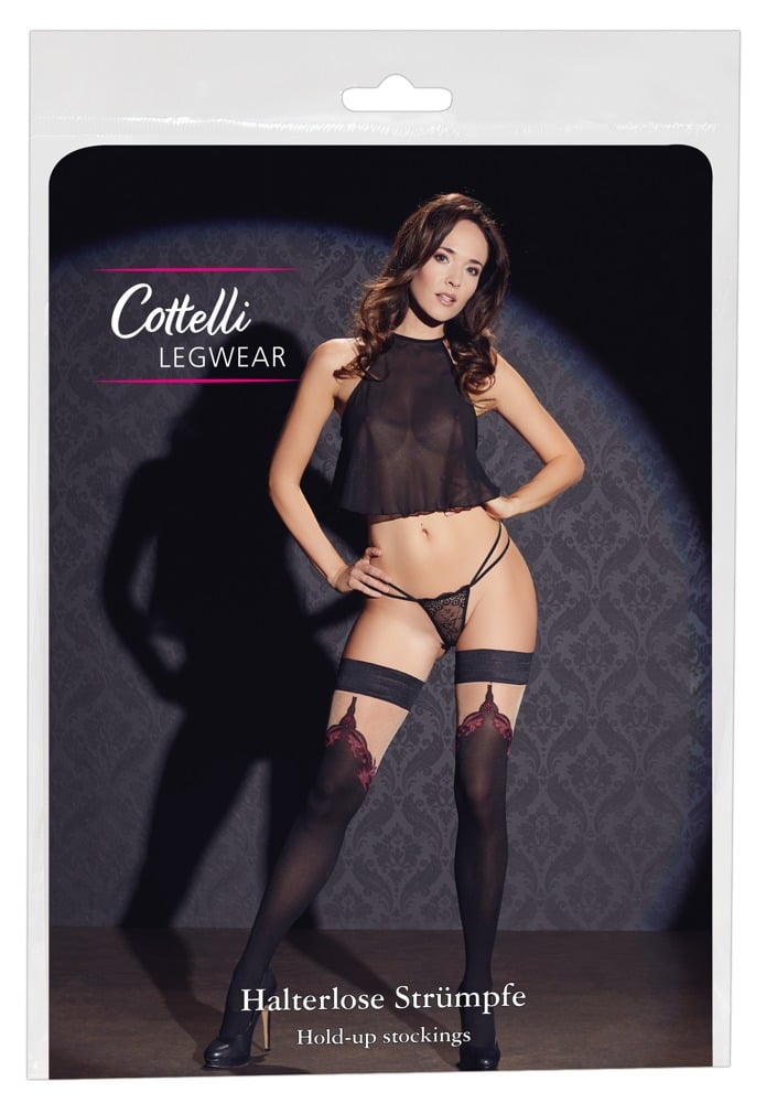 Cottelli LEGWEAR Overknee Strümpfe, verführerische Optik, Oeko-Tex zertifiziert Schwarz/Rot 5