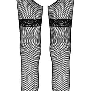 Cottelli LEGWEAR - Ouvert Netzstrumpfhose mit Spitzenstrumpfband S/M