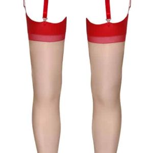 Cottelli LEGWEAR - Elegante Straps-Strümpfe Hautfarben hell/Rot 4