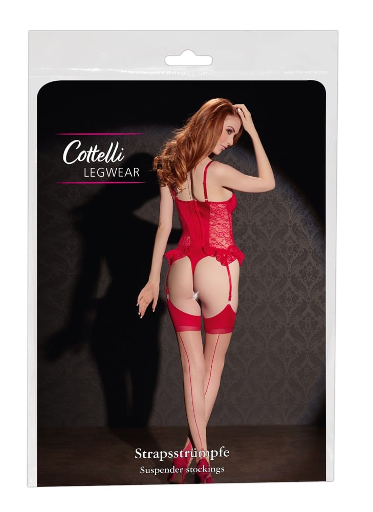 Cottelli LEGWEAR - Elegante Straps-Strümpfe Hautfarben hell/Rot 4