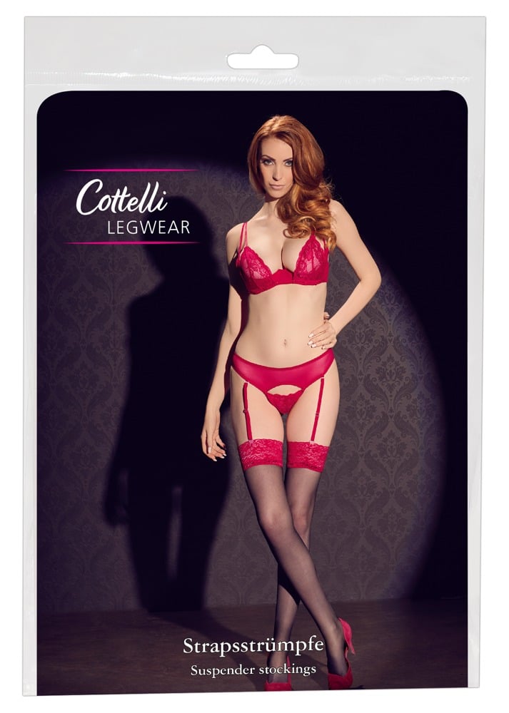 Cottelli LEGWEAR - Sinnliche Straps-Strümpfe, schwarz/rot Schwarz/Rot 2