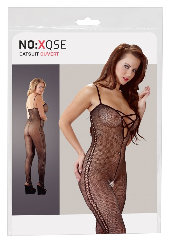 NO:XQSE Catsuit Netz mit Lochmuster, ouvert im Schritt S/M