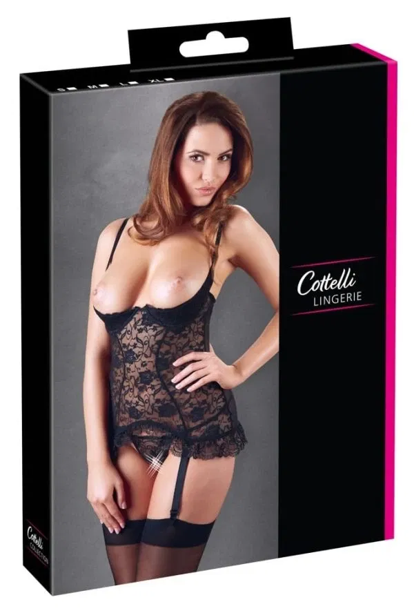 Cottelli LINGERIE - Verlockendes Strapshemd mit Hebe und ouvert String 80B/M