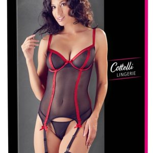 Cottelli LINGERIE - Strapshemd mit Rio, elastisches Powernet Schwarz/Rot 80B/M