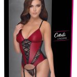 Cottelli LINGERIE Strapshemd - Rot/Schwarz, mit Spitzeneinsätzen Rot/Schwarz S