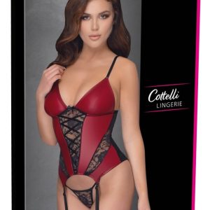 Cottelli LINGERIE Strapshemd - Rot/Schwarz, mit Spitzeneinsätzen Rot/Schwarz XL