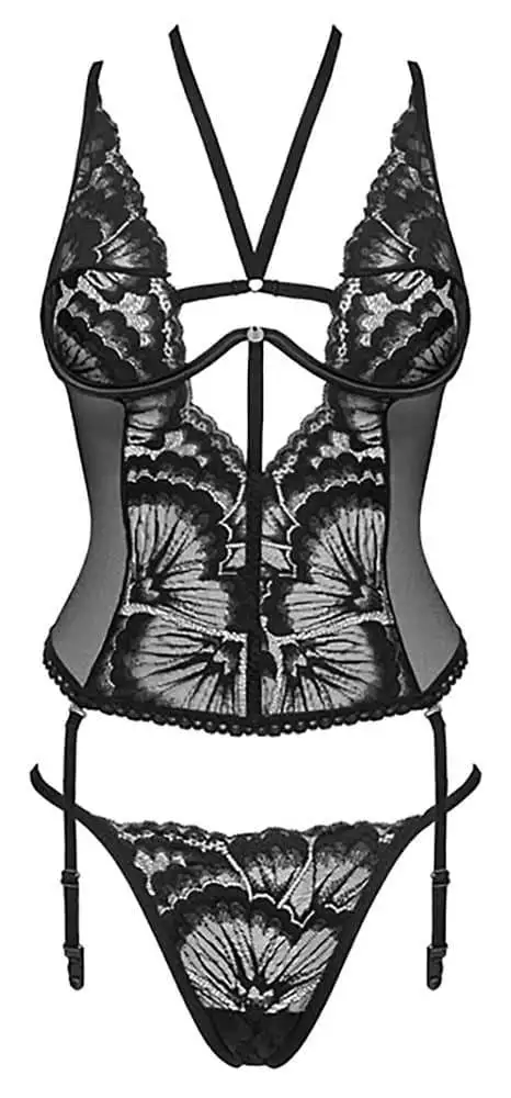 Obsessive Alessya Set - Effektspitze, Bügel-Cups, Schnürung M/L