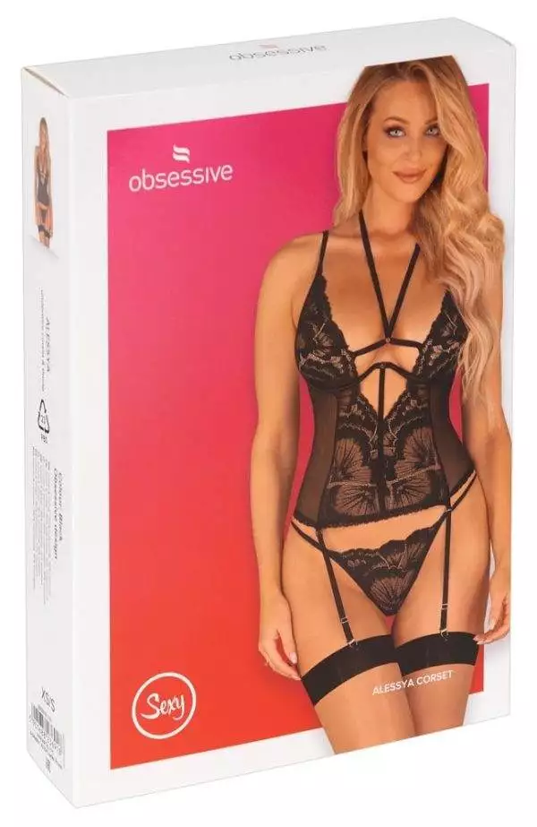 Obsessive Alessya Set - Effektspitze, Bügel-Cups, Schnürung M/L