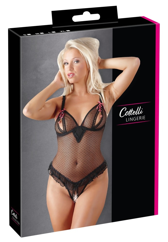 Cottelli LINGERIE - Verführerischer Body ouvert mit Volantverzierung Schwarz/Rot 80B/M