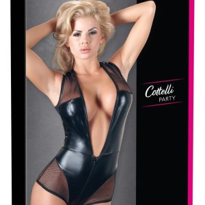 Cottelli PARTY - Glanzstück: Ärmelloser Body, Wetlook & Netz S