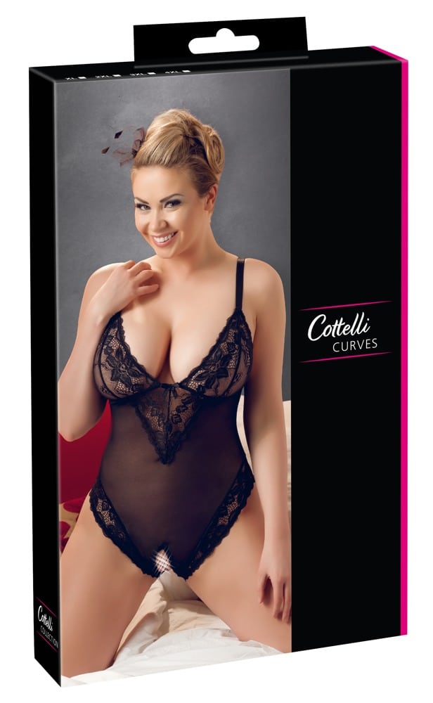 Cottelli CURVES - Body ouvert mit Blütenspitze XL