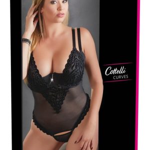 Cottelli CURVES - Transparenter Stripbody mit abknöpfbarem Stringteil und Cups 85D