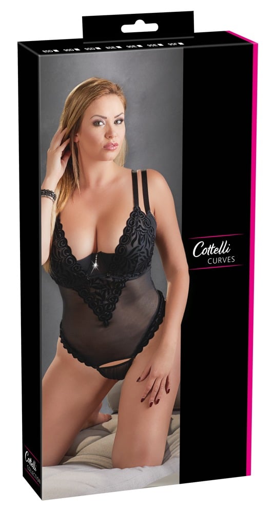 Cottelli CURVES - Transparenter Stripbody mit abknöpfbarem Stringteil und Cups 85D