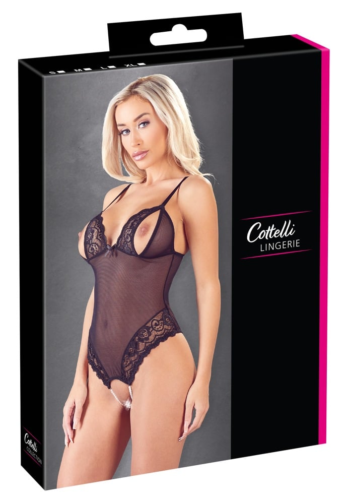 Cottelli LINGERIE - Body ouvert mit Spitze & Perlenketten XL