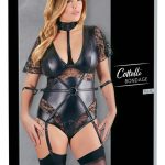 Cottelli BONDAGE - Kurzarmbody mit Fesseln und Reißverschluss 4XL