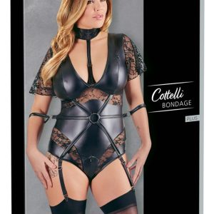 Cottelli BONDAGE - Kurzarmbody mit Fesseln und Reißverschluss 2XL