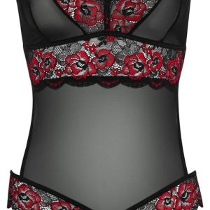 Cottelli LINGERIE - Spitzen Body ouvert Schwarz/Rot L/XL