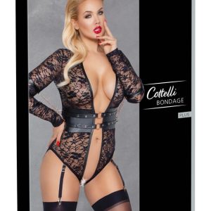 Cottelli BONDAGE - Spitzen-Body mit Armfesseln 4XL