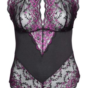 Cottelli CURVES - Verführerischer Spitzenbody Schwarz/Rosa 3XL