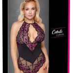 Cottelli CURVES - Verführerischer Spitzenbody Schwarz/Rosa 2XL