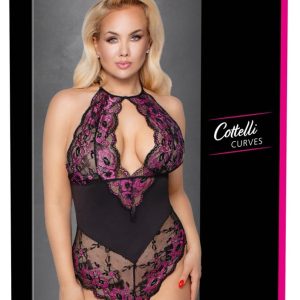 Cottelli CURVES - Verführerischer Spitzenbody Schwarz/Rosa XL