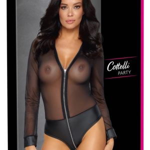 Cottelli PARTY - Powernet Langarm-Body, Mattlook, Reißverschluss XL