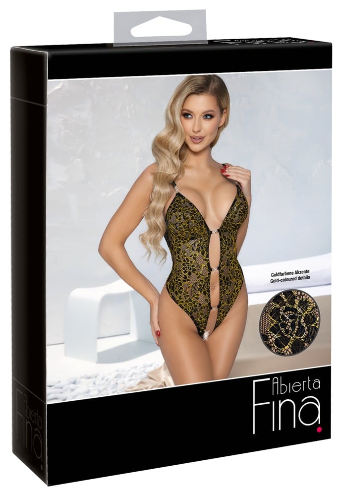 Abierta Fina Stringbody Gold - Elegant verführerisch Schwarz/Gold XL