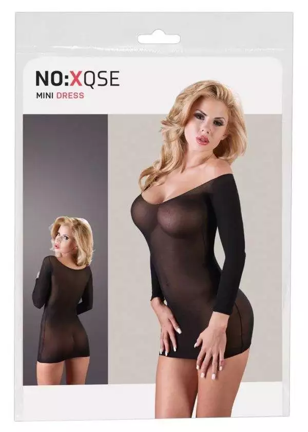 NO:XQSE - Transparentes Minikleid mit goldfarbener Saumkante S-L