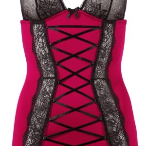 Cottelli LINGERIE - Dessouskleid mit Zierschnürung und Spitze Schwarz/Rot M