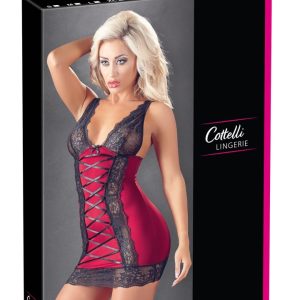 Cottelli LINGERIE - Dessouskleid mit Zierschnürung und Spitze Schwarz/Rot XL