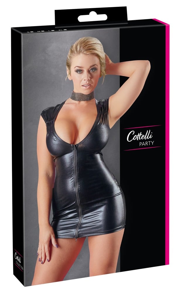 Cottelli PARTY Wetlookkleid Zip S - Extravagantes Schwarzes XL