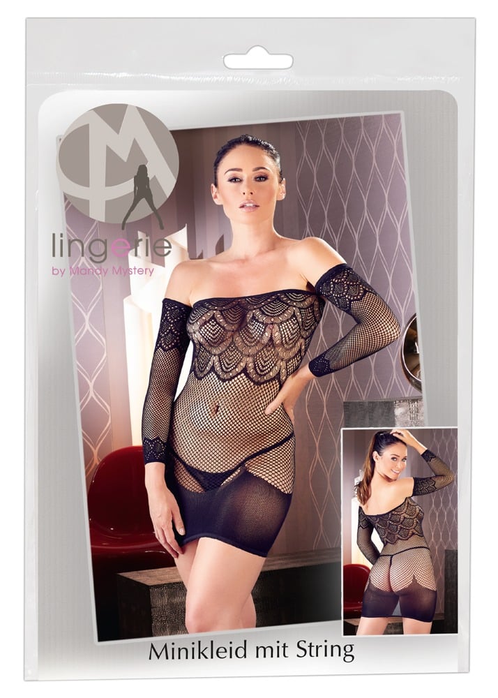 Mandy Mystery Lingerie - Netz-Minikleid mit Armstulpen S-L