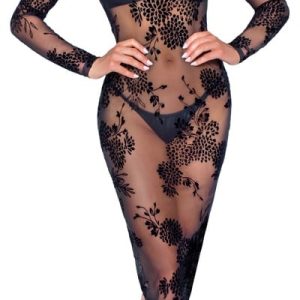 Noir Flockprint Langarm-Kleid in Powernet S