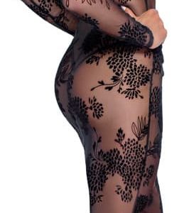 Noir Flockprint Langarm-Kleid in Powernet S