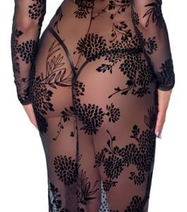 Noir Flockprint Langarm-Kleid in Powernet S