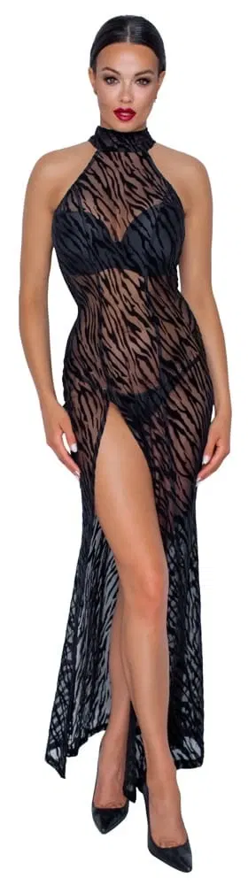 Noir Powernet-Kleid mit Tigerprint L Noir Powernet-Kleid mit Tigerprint L