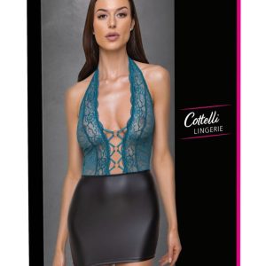 Cottelli LINGERIE - Sinnliches Spitzenkleid Petrol/Schwarz XL