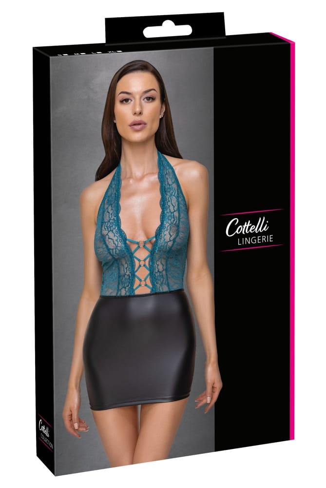 Cottelli LINGERIE - Sinnliches Spitzenkleid Petrol/Schwarz XL