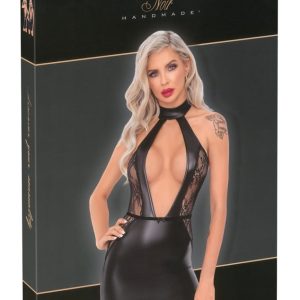 Noir - Exklusives Powerwetlook Minikleid mit Spitze L