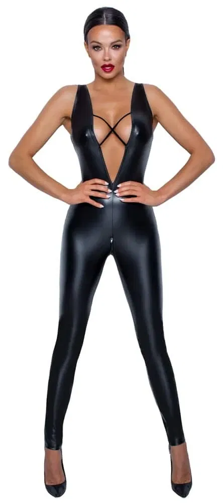 Noir Ärmelloser Powerwetlook Overall L