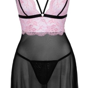 Cottelli LINGERIE - Verführerisches Babydoll Set Schwarz/Rosa S