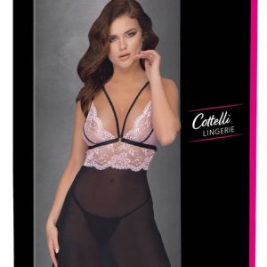 Cottelli LINGERIE - Verführerisches Babydoll Set Schwarz/Rosa S