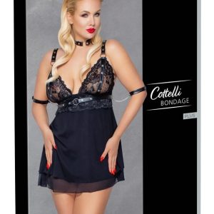 Cottelli BONDAGE - Babydoll Set mit Halsband und Armfesseln 4XL