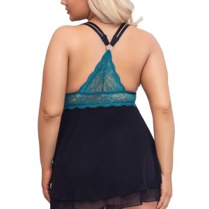 Cottelli CURVES Babydoll petrol - Sinnlicher Style für Auftritte Schwarz/Petrol 4XL