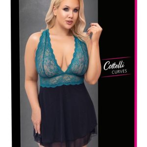 Cottelli CURVES Babydoll petrol - Sinnlicher Style für Auftritte Schwarz/Petrol 4XL